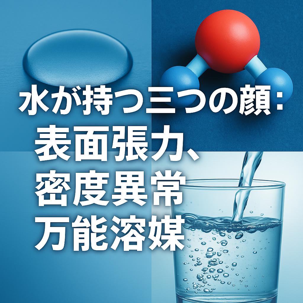 水が持つ三つの顔：表面張力、密度異常、万能溶媒